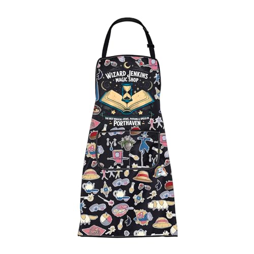 Anime Moving Inspired Aprons Anime Lover Gifts Calcifer Gift Wizard Jenkins Magic Shop Apron with Pockets for Kitchen Chef (25613 Castle Apron)