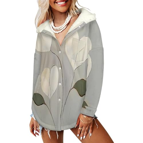 Manteaux à capuche femmes fleurs blanches en forme de cœur polaire sherpa