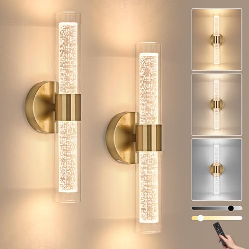 Image of OKELI Battery Operated Gold Wall Sconces Set of 2, Crysta Battery Wall Sconce with Remote Control, LED Rechargeable Sconces, 3000K-6000K Wireless Wall Light for Bedroom, Living Room, Hallway