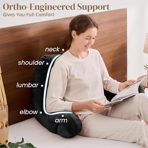 Image of Sasttie Reading Pillow for Bed, Back Pillow for Sitting Up, Black | 21 inch Backrest Support Cushion for Couch, Sofa, and Floor, Dorm Essentials, OEKO-TEX, Adjustable Down Alternative Fill