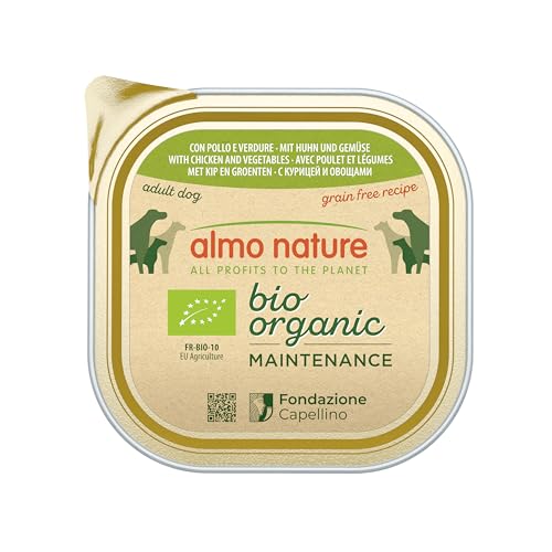 Almo Nature - Bio Organic - Nourriture Humide pour Chiens avec Poulet et Legumes -Pâté Biologique pour Chiens Adultes: 9 barquettes de 300g