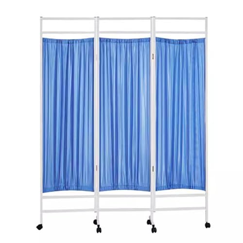 3/4 Panel Mobile Medical Privacy Screen on Wheels, 6 Ft Rolling Room Dividers Temporary Fence, Foldable Wall Panels Stand for Office/Hospital(Color:Blue,Size:3-Panels)