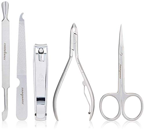 Saaqaans MMS-01 Manicure Tools - Cuticle Nipper, Curved Blade Cuticle Scissor, Toenail Fingernail Clipper, Cuticle Trimmer/Pusher and Nail File with a Stylish Black Pouch