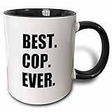 3dRose Best Cop Ever Fun Text Gifts for Worlds Greatest Police officer Two Tone Black Mug, 11 oz, Black/White