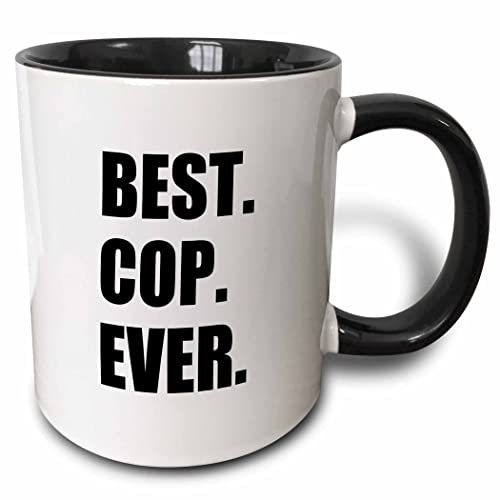 3dRose Best Cop Ever-Fun Text Gifts for Worlds Greatest Police Officer Two Tone Mug, 11 oz, Black