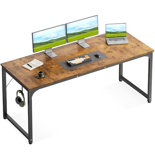 Casaottima 63 Inch Computer Desk for Home Office Study Writing Table for Small Spaces Simple Modern Desk with Headphone Hooks Rustic Brown