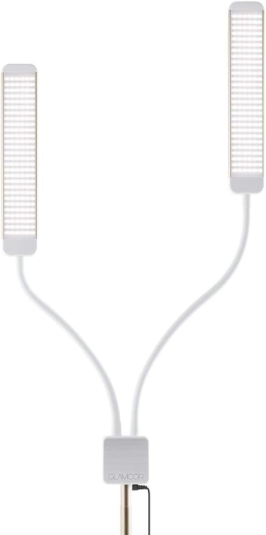 GLAMCOR Revolution X Portable LED Lighting Kit for Beauty and Skincare | HD 5600K Lighting | Dual-Length arms for Precise Positioning (White/Gold)