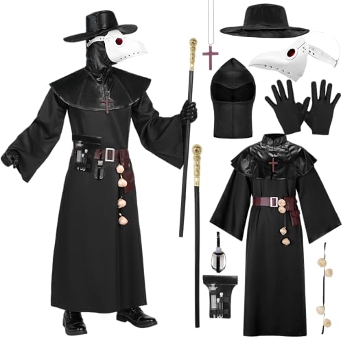 Spooktacular Creations - Juego de disfraz negro para hombre, con sombrero, máscara, chal, bata, guantes, cinturón, ajo, cetro, collar, riñoneras para adultos de Halloween, fiesta estándar