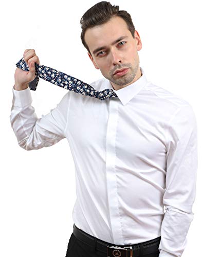 Image of JESLANG Men's Cotton Printed Floral Tie 2.56 inch Skinny Narrow Necktie Various Designs
