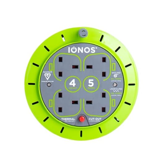 IONOS 4 Socket Cable Reel, 5m, Green, 13 Amp, Thermal Cut Out, Heavy Duty, Outdoor Extension Lead, Ideal for DIY, Workshop, Garden, Home Use (ION5M13AACR6)