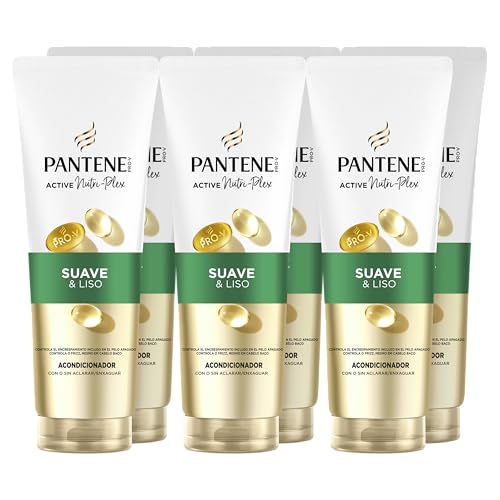 Pantene Pro-V Suave y Liso Acondicionador 6x160ml, Pelo Encrespado y Apagado. Uso Diario. Con Provitamina B5 y Mezcla de Nutrientes. Active Nutri-Plex