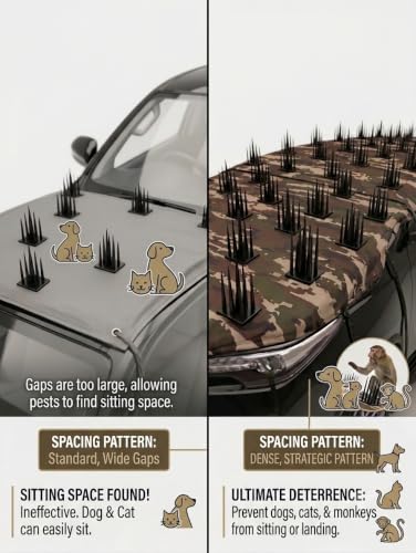 Image of Premium Car Protection Cover (Set of 2), Jungle Print - High-Density Anti-Monkey, Dog Spikes Guard for Roof (80 inchx60 inch, 39pcs), Bonnet (60 inchx40 inch, 27pcs) - Universal 100% Waterproof Scratch-Proof (Jungle)