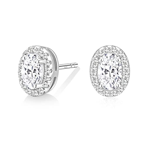 EAMTI 925 Sterling Silver Stud Earrings for Women 0.5CT Oval Cut Cubic Zirconia 18K White Gold...