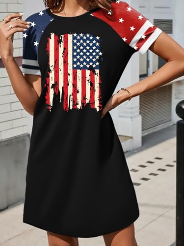 Image of YI XIANG RAN 4th of July Dress Women: American Flag Dresses USA Stars Stripes Shirt Patriotic Tshirt Summer Sundress