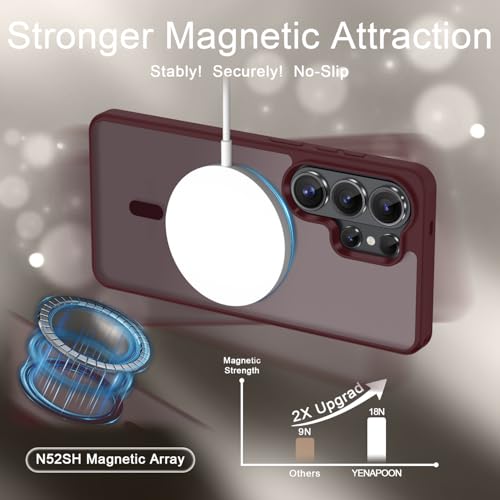 Image of for Samsung Galaxy S26 Ultra Case, Matte Magnetic Phone Cover, Wine Red | Fit for MagSafe, Screen Protector included, Shockproof Military Grade Protection, Translucent Frosted Back
