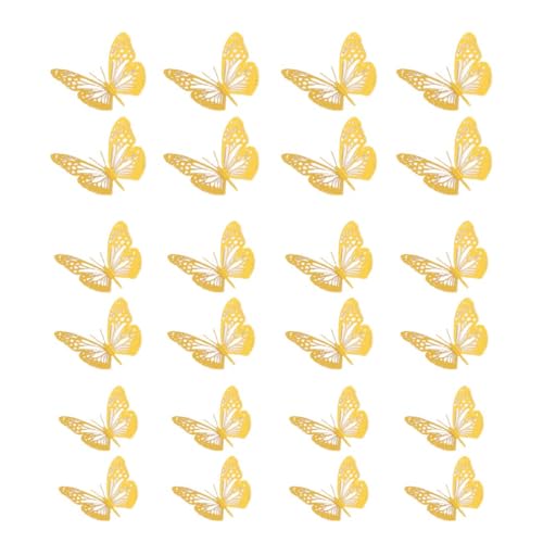 JRYXDS 24 Piezas Adornos De Mariposas 3D Pegatinas Extraíbles De Color Dorado Vivo Con 3 Tamaños Diferentes, Para Calcomanías De Pared, Adornos De Habitación De Niños, Decoración De Fiesta De Boda
