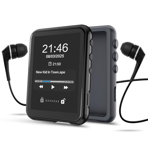 64GB MP3 Player with Bluetooth 5.3, QNGEE 2.4 inch Full Touchscreen Music MP3 for Kids, FM Radio, Voice Recorder, HiFi Sound, E-Book, Earphones Included