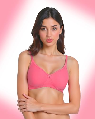 Image of Pack of 2 Women's Full Coverage Molded T-Shirt Bra | Non-Padded, Wireless, Cotton Comfort Bra with Detachable Straps