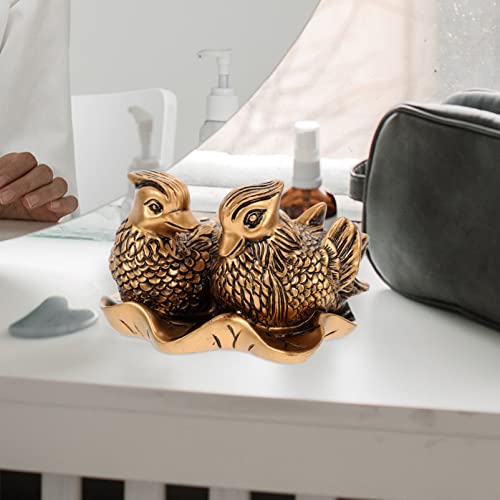 HOMSFOU Resin Mandarin Duck Sculpture 3.15X2.56X1.97 Inch Wedding Desktop Ornament Stable Base Love Birds Figurine Home Decor Creative Gift - Image 3