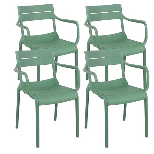Oviala Lot de 4 fauteuils de terrasse en Plastique Vert Sauge