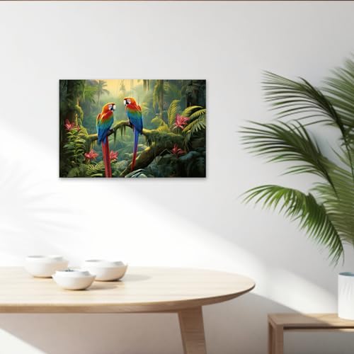 Cxhostent Parrot Wall Art Colorful Parrot Standing On Branch Canvas Art Prints Birds Picture Tropical Rain Forest Animal Poster For Home Decor thumb #2