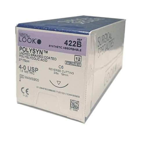 Look 422B PolySyn PGA Undyed Braided Absorbable Reverse Cutting Sutures C6 4-0 27 12/Bx