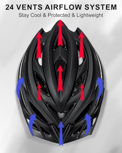 Image of KINGBIKE Bike Helmet for Adult Men Women Youth Road Commute Mountain Cycling Helmets with USB Rechargeable Light 20.4-23.6in (Black, Large)