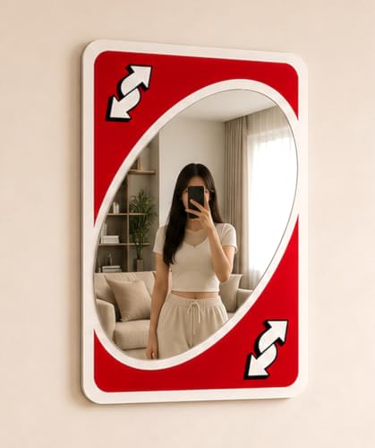 Image of AD INFINITUM Multilayer Wooden Wall Art With Mirror Hanging Decor for Contemporary Home, Bedroom, Living Room, Office etc., (UNO Reverse Red)