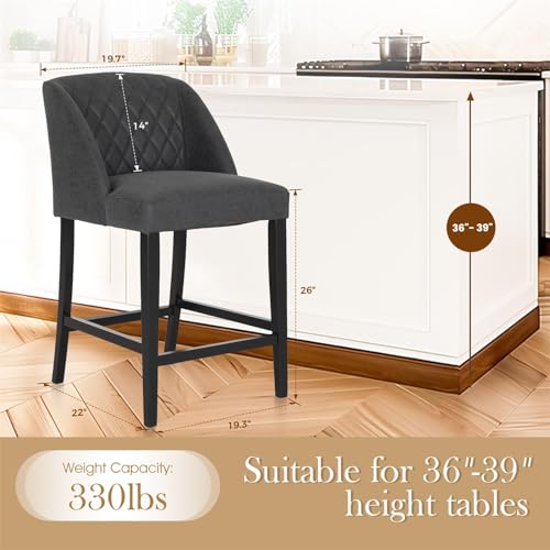 Butacos de altura para barra Sophia & William, juego de 4 unidades, con estructura de madera sólida y asiento tapizado en cuero sintético, diseño moderno para isla de cocina miniatura 6