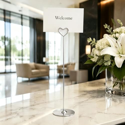 Urban Deco 16PK Heart Table Number Holders Place Card Holders 12 Inch Table Card Holders Steel Card Holders for Photos, Food Signs, Memo Notes, Weddings, Restaurants, Birthdays（ Silver） by Urban Deco - Image 8