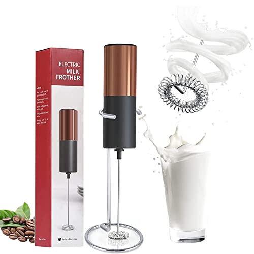 KKNE Milk Frother for Coffee, Handhållen elektrisk Milk Frother with Stand Battery Operated Foam Maker Whisk Drink Mixer, Stainless Steel Mini Foamer for Lattes, Cappuccino, Matcha, Hot Choklad