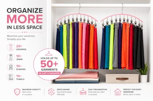 Image of Vastra Leggings Organizer for Closet, Metal Pants Hanger with 10 Rubber Coated Clips, Space Saving Wardrobe Organizer for Leggings, Jeans, Scarves, Dupattas, Towels & Baby Clothes (2, Pink)