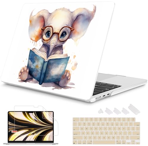 Image of Mektron Case for 2026 MacBook Air 13-inch M5 Laptop A3449 with 13.6-inch Liquid Retina Display, 2025 2024 2022 M4 /M3 /M2 MacBook Air 13 inch Hard Shell Cover, Model A3240 A3113 A2681, Cute Elephant C342