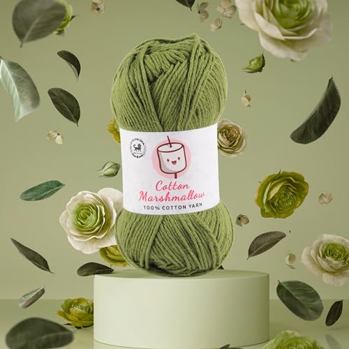 Image of NESTNHAVEN Cotton Marshmallow 100% Cotton Yarn - (50 g, 130 m) - Luxury Yarn for Crochet, Amigurumi, Embroidery, Toys, Garments, Flowers and Hobby Projects (Military Green)