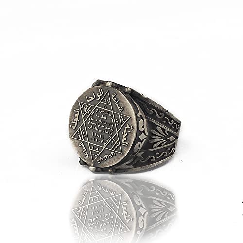 Seal of Solomon Silver Ring, Amber Stone King Solomon Ring, Suleiman's Star Ring, Star of David Men Ring, Seal of Suleiman Jewelry