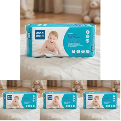 Image of Mee Mee Premium Breathable Baby Diapers with Wetness Indicator (Small- 22 Pieces) (Pack of 4)