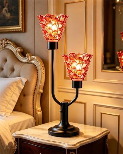 Image of Lightdot Mid Century Modern Glass Table Lamp Vintage Pink Lamp Dimmable | Nightstand Lamp Black Desk Lamp Bulbs Included 3000K Warmwhite Ambient Bedside Lamps for Bedroom Living Room Home Decor Gift