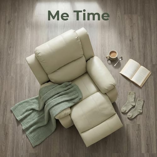 Image of Leather Manual Recliner Sofa Set, Adjustable Backrest Reclining Loveseat Sofa with Convertible Middle Coffee Table, Living Room Furniture Set, Recliner Chair for House, Home Theater, Beige