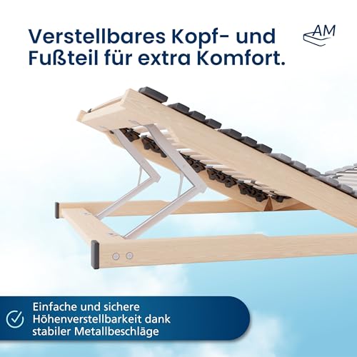 AM Qualitätsmatratzen 7 Zonen Lattenrost 140x200 verstellbar mit 44 Federleisten - Made in Germany - Verstellbarer Lattenrost 140x200 - Kopf und Fußteil - Holmabsenkung für Schulter und Becken – Bild 6