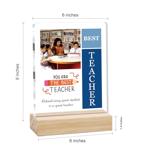 Image of Giftplease Best Teacher Plaque | Personalized Photo Frame with Wooden Stand | Appreciation Gift for Teachers | Teacher's Day Retirement Farewell Gift (Custom Photo & Text CTH 01