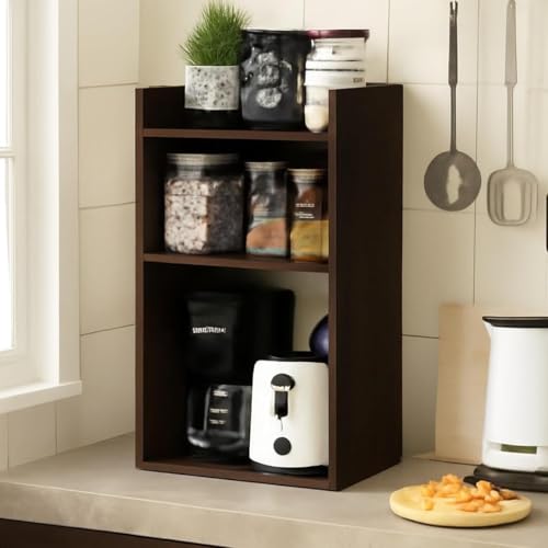 Image of Bedside Tabular Table with Storage - Engineered Wood Nightstand with 2 Adjustable Shelves, Modern End Table for Bedroom, Living Room, or Office (33 x 24 x 61.5 cm) (Dark Brown)