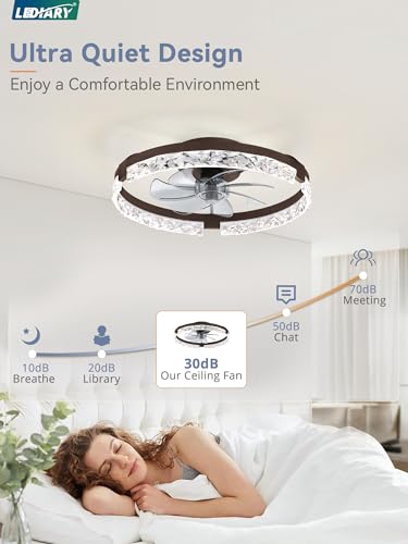 Image of LEDIARY 20 inch Low Profile Ceiling Fans with Lights, APP & Remote, Brown
