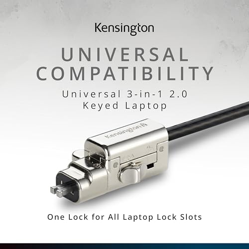 Image of Kensington Universal 3-in-1 2.0 Keyed Laptop Lock, Fits T-bar, Nano, N17, Wedge-Shaped Lock Types, 6-Foot Computer Security Locking Cable, Compatible with Dell, HP, Lenovo, K63389WW