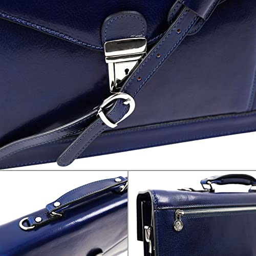 Time Resistance Leather Briefcase For Men Handmade Italian Laptop Bag Classy Blue Attache Case #TOP4