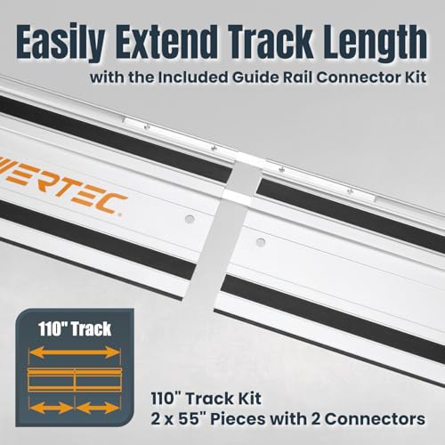 Image of POWERTEC 110 inch Track Saw Guide Rail Kit for Makita and Festool, Includes 2PK 55 inch Guide Rails, Protective Guide Rail Bag, 2PK Guide Rail Connectors, and 2PK Track Saw Clamps (71885)