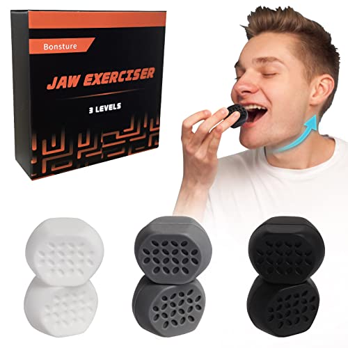 Jawline Exerciser for Men & Women – 3 Resistance Levels (6 pcs) Silicone Jaw Exerciser Tablets – Powerful Jaw Trainer for Beginner, Intermediate & Advanced Users (A)