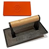 OUTDO.MXT Burger Press Smash Burger Press for Blackstone Griddle Heavy Duty Cast Iron 8.5'X4.3' Rectangular Grill Press Bacon Press with Wood Handle and Silicone Protective Cover