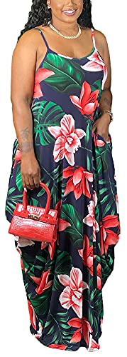 Image of BFFBABY Women's Casual Maxi Dress Sleeveless Tie Dye Spaghetti Strap Summer Plus Size Swing Sundress with Pockets