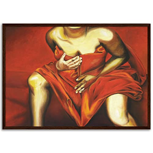 Décoration murale féminine tableau femme rouge en bois 50x70