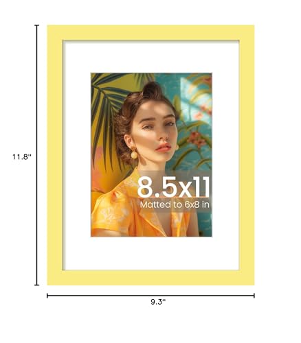 Image of upsimples 8.5 By 11 Picture Frame, Display Pictures 6x8 with Mat or 8.5 x 11 Without, Wall Hanging Photo Frames, Yellow, 1 Pack